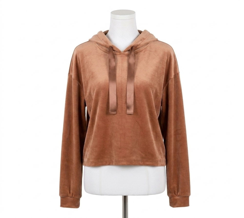 NEW GILLI velvet boxy hooded top in brick brown